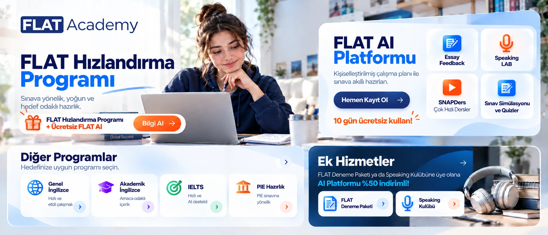 FLAT Academy programları: FLAT Hızlandırma, FLAT AI Platformu, diğer programlar ve ek hizmetler