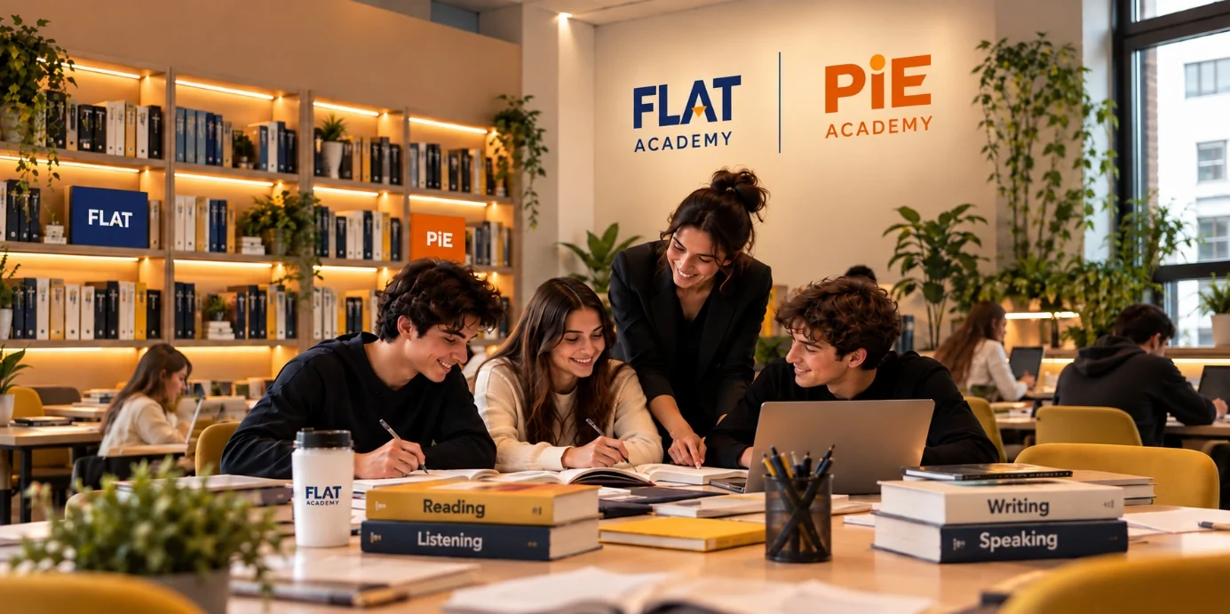 FLAT ve PIE Academy kütüphanesinde öğretmen gözetiminde çalışan öğrenciler